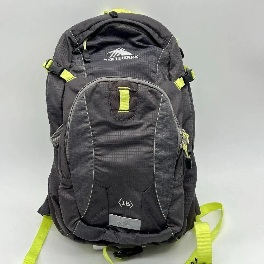 High Sierra 16 Hydro Backpack Gray/Yellow W/ Hydration bladder Hiking Trail